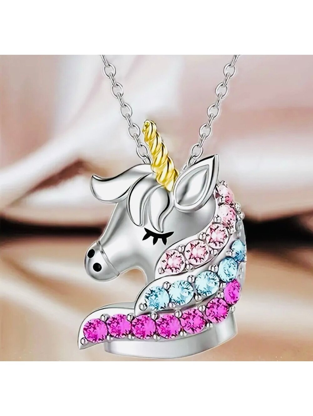 New - White K - Enchanting Unicorn Charm Necklace